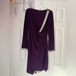 MSK Deep Purple Long Sleeve Dress with Silver Details